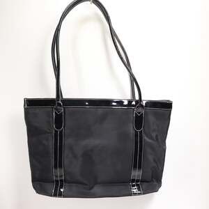 Mary Kay Tote Handbag Black Nylon Patent Leather Trim Lipstick Shoulder Bag